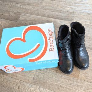 BARETRAPS Black Fur Lining Buckle Ankle Bootie Boots Size 6.5